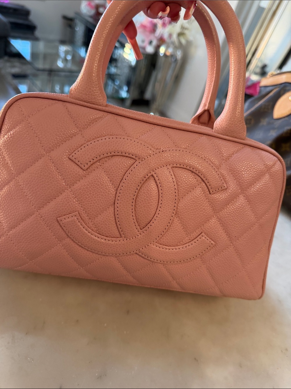CHANEL Pink Quilted Top-Handle Satchel BOWLER mini